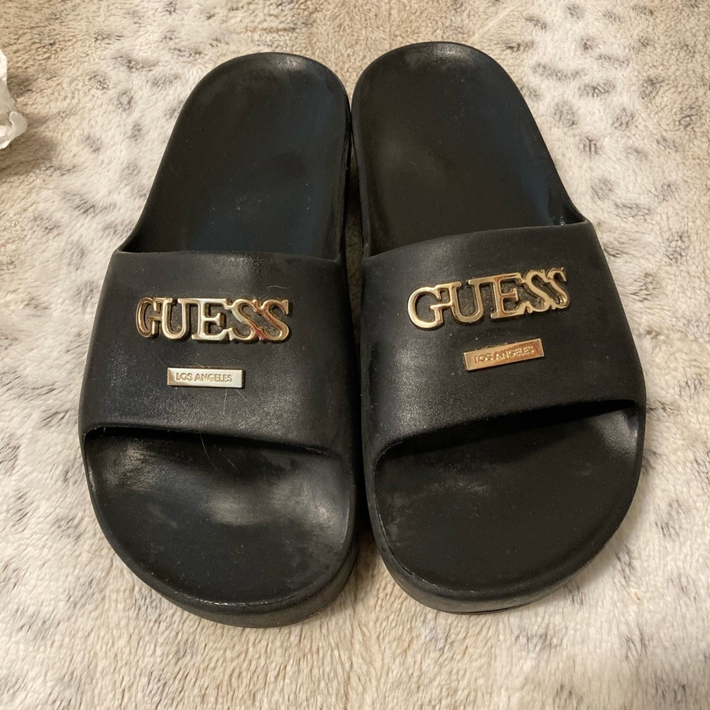 Guess Black Slides with Gold Accents - Picture 2 of 4